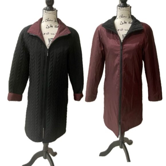VTG REVERSIBLE QUILTED COAT WINDBREAKER JACKET FULL ZIP BLACK/BURGUNDY SIZE XS - Picture 1 of 16